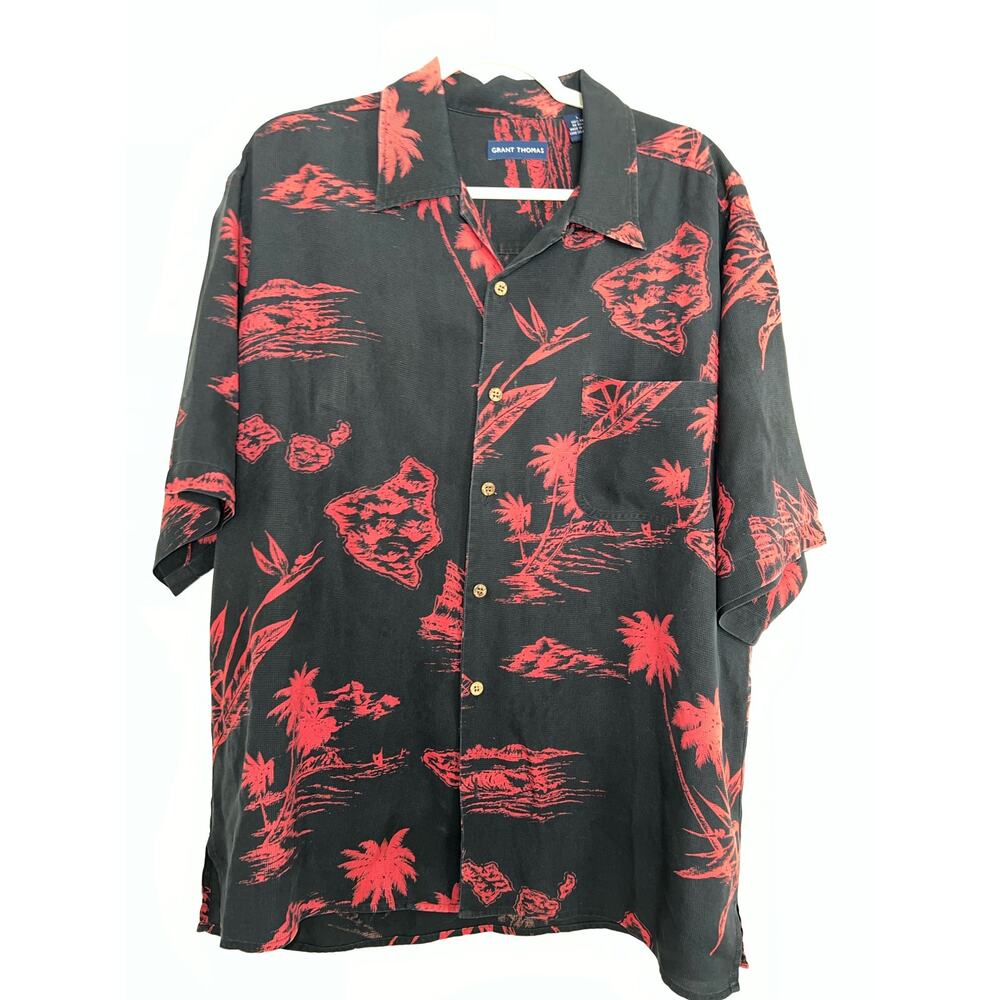 Grant Thomas 100% Silk button down short sleeve shirt - size L